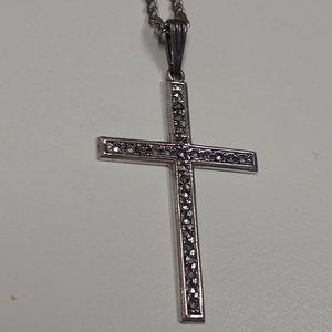 Marcasite & Sterling Silver Cross  on Interlinking Sterling Silver Chain
